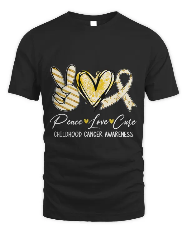 Childhood Ribbon Peace Love Cure Gold Ribbon Childhood Cancer Awareness 1