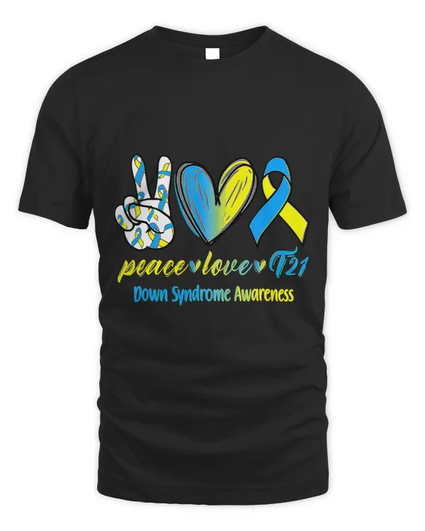 Down Syndrome Peace Love T21 Blue Yellow Ribbon Down Syndrome Awareness 29