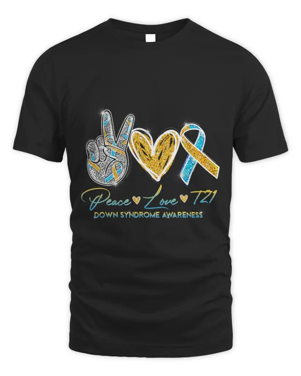 Down Syndrome peace love t21 blue yellow ribbon down syndrome awareness