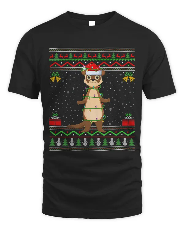 Ferret Lover Xmas Lights Ugly Sweater Style Santa Ferret Christmas