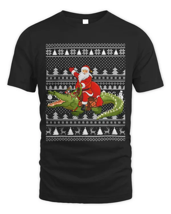 Crocodile Lover Xmas Holiday Ugly Santa Riding Crocodile Christmas