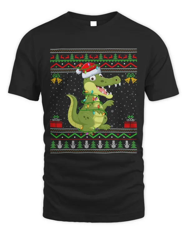 Crocodile Lover Xmas Lights Ugly Sweater Style Santa Alligator Christmas