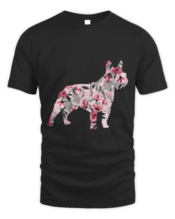 French Bulldog Flower Tee Floral Frenchie Dog Silhouette