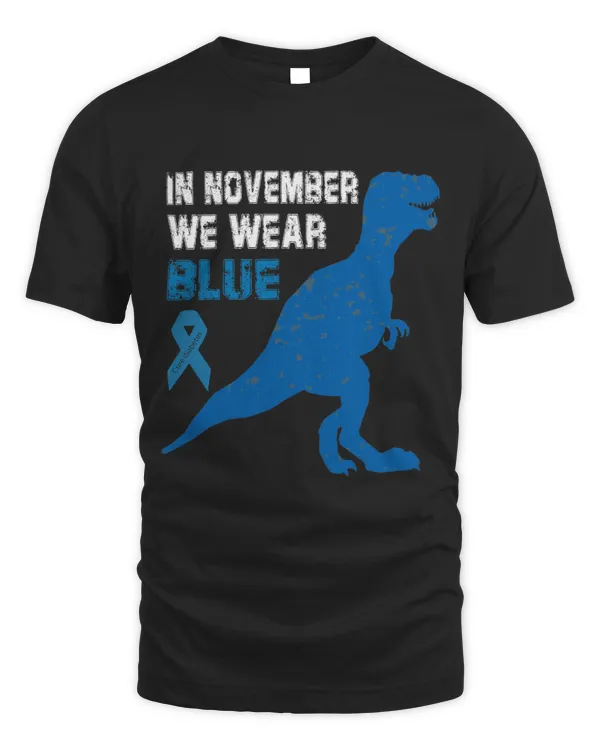 In November We Wear Blue Diabetes Awareness Trex Dinosaur