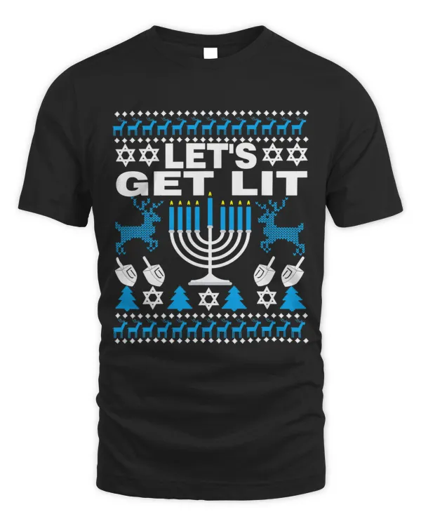 Lets Get Lit Chanukah Hanukkah Ugly Sweater For Men Women