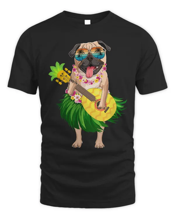 Funny Hawaiian Pug Dog Pineapple Ukulele Summer Vacation