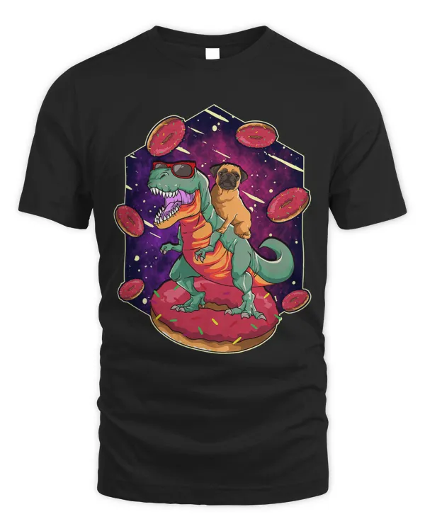 Pug Riding Dino With Glasses in Space on a Donut Funny Kids