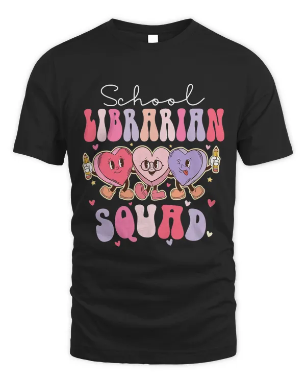 Librarian Job School Librarian Squad Retro Groovy Valentines Day