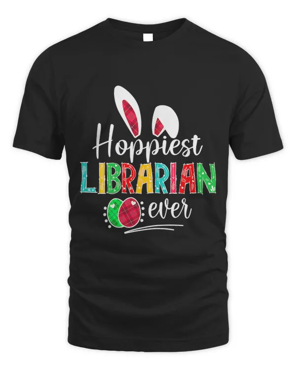Librarian Job Womens Hoppiest Librarian Ever Bunny Ears Buffalo Plaid Easter