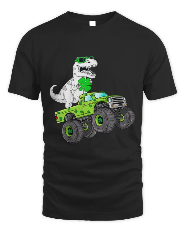 St Patricks Day T Rex Riding Monster Truck Dino Toddler Boys 2