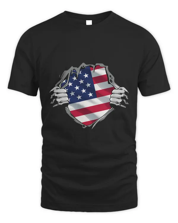 Superhero USA Flag American Hands Opening Shirt Chest