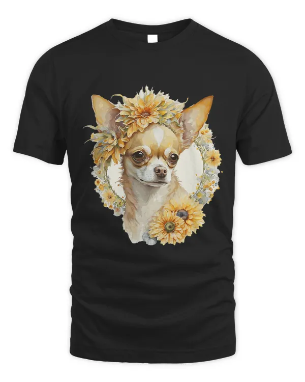 Watercolor Chihuahua Sunflower Dog Breed Pet Puppy