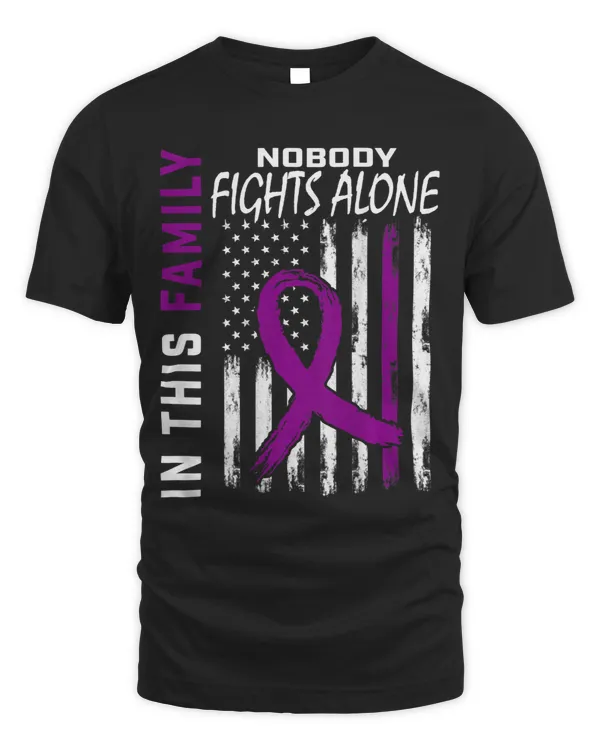 Purple Pancreatic Cancer Family Fight USA Flag Print On Back