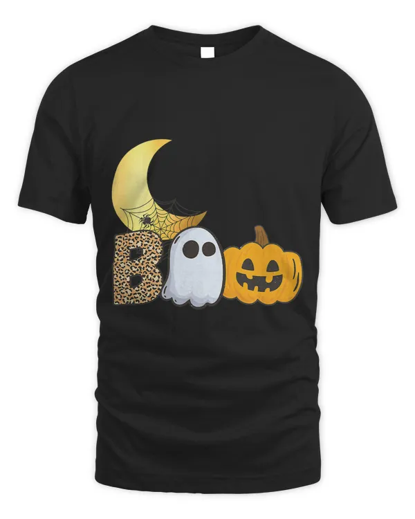Cute Halloween Moon with the word Boo Ghost and Pumpkin