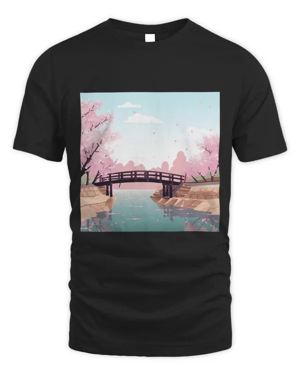 Blossom Symphony Graceful Bridge Over River Bliss