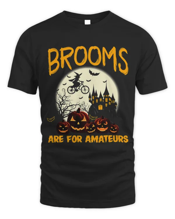 brooms are amateurs biking halloween pumpkin moon night