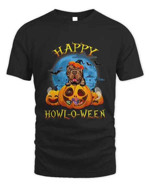 Cute SharPei With Moon Pumpkin Hat Dog Lover Halloween