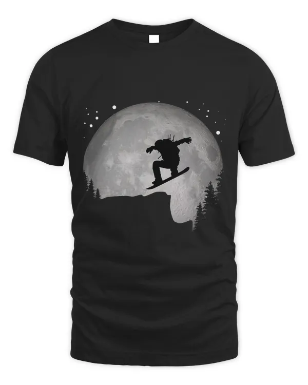 Cool Snowboard Snowboarder Cliff Jump to the Moon Sunset