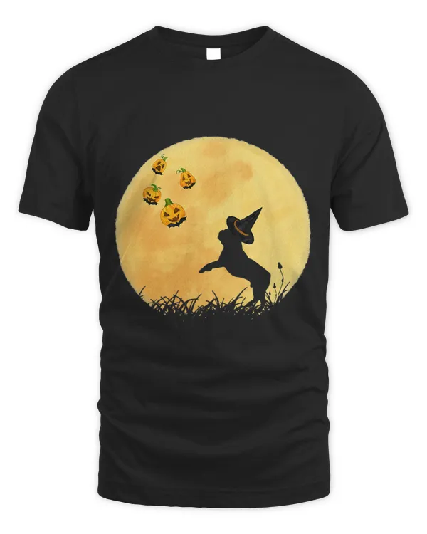 French Bulldog With Witch hat Pumpkin Bat Moon Halloween