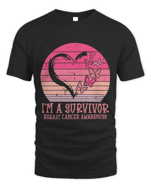 Womens Im A Survivor Heart Butterfly Breast Cancer Awareness Gift