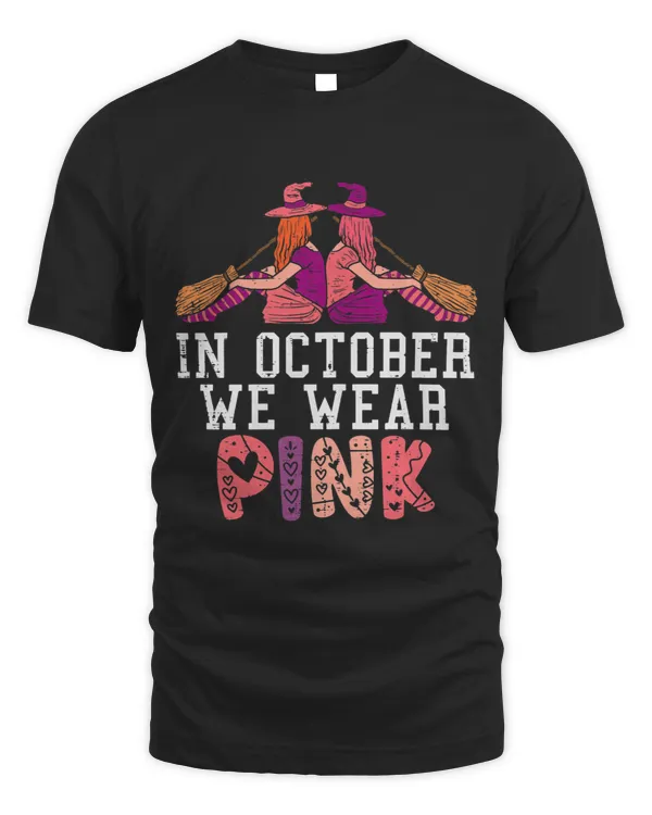 Womens October We Wear Pink Witch Breast Cancer Awareness Halloween