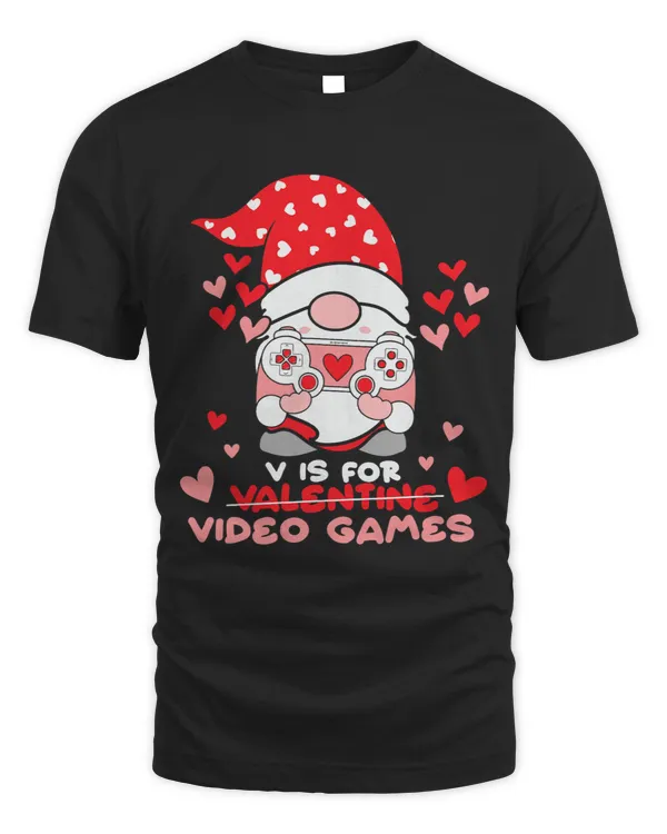 V Is For Video Games Gnome Valentines Day Gamer Boy Men