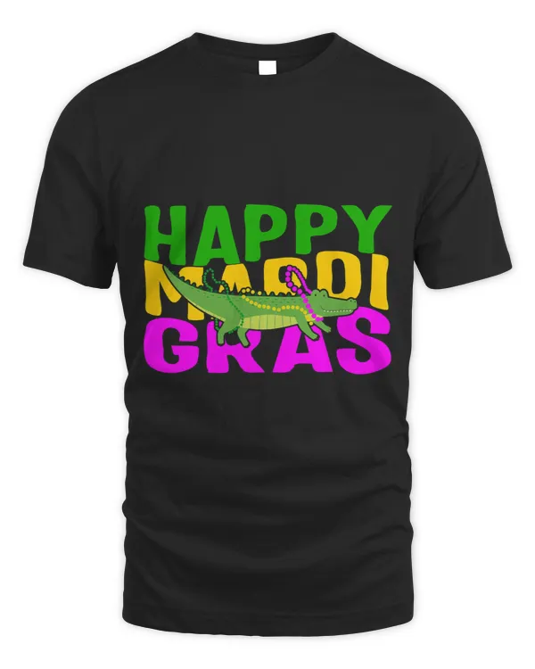 Happy Mardi Gras Cute Alligator With Beads Party Fat Tuesday