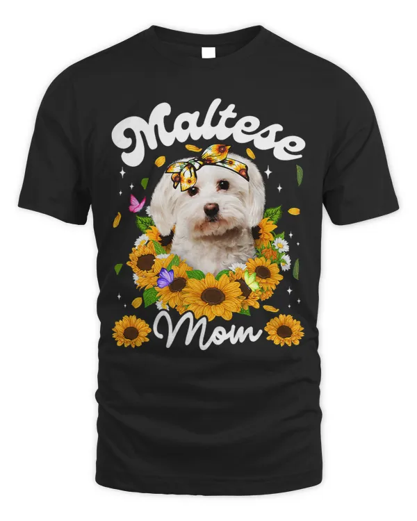 Womens Cute Maltese Dog Mom Sunflower Mothers Day