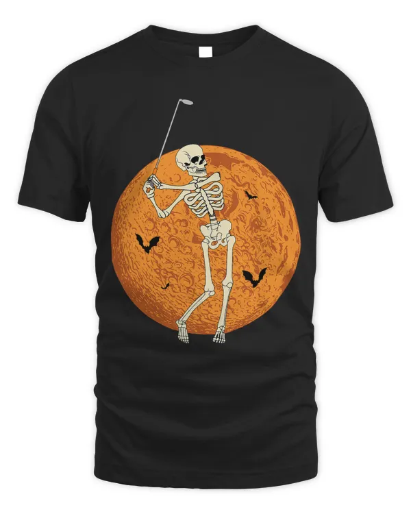Halloween Golf Skeleton Player Golfer Full Moon Sport Game