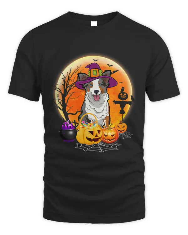 Halloween Miniature American Shepherd Dog Moon With Pumpkin