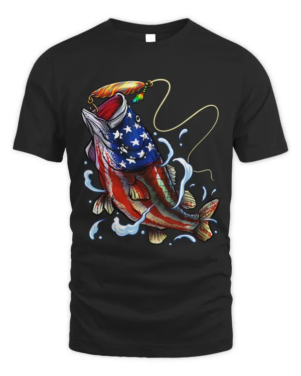 Bass Fishing Fish American Flag Dad Father Fourth Of July