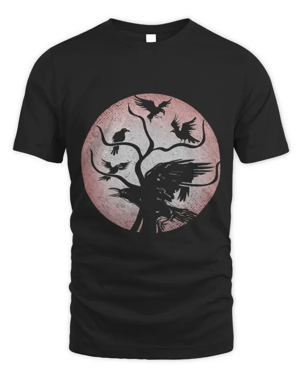 Full Red Moon Creepy Raven Night Bird Animal Spooky Crow