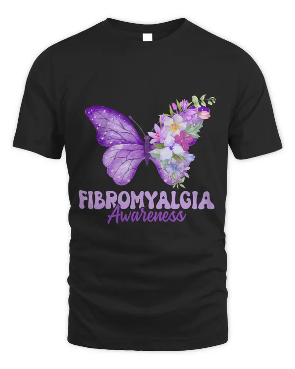 Fibromyalgia Awareness Butterfly Floral Design Purple Ribbon