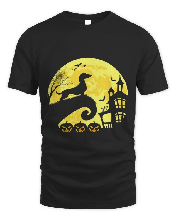 Dachshund Halloween Shirt Moon Pumpkin Funny Weiner Dog