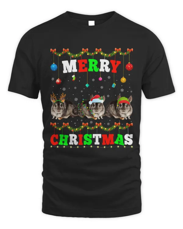 Funny Animals Lights Merry Christmas Santa Chinchilla