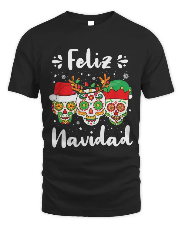 Feliz Navidad Sugar Skulls Christmas Reindeer Santa Mexican