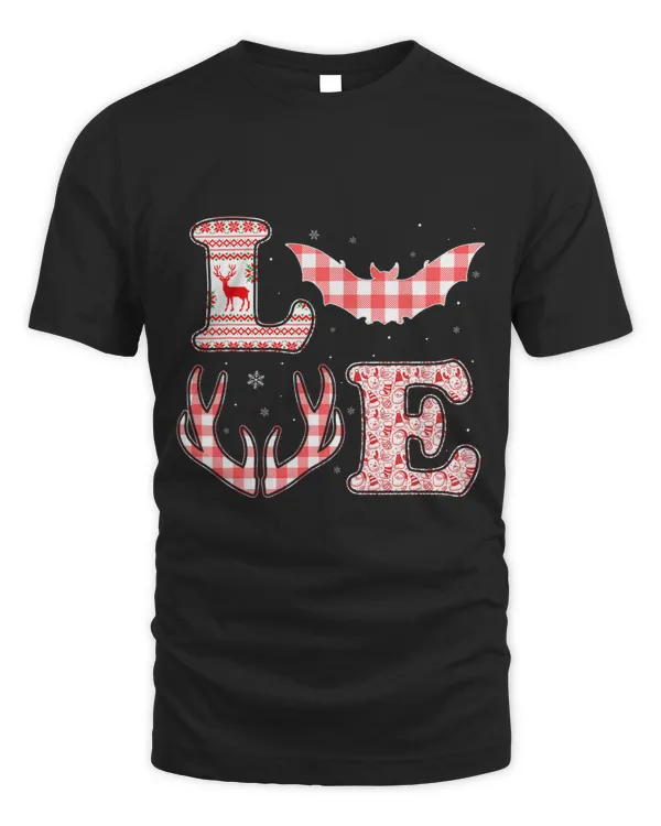 Funny Bat Lovers Xmas Red Plaid Reindeer Ugly Christmas