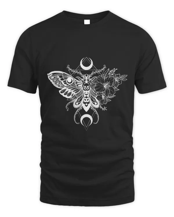 Floral Death Moth with Skull Moon Phases Sacred Geometry