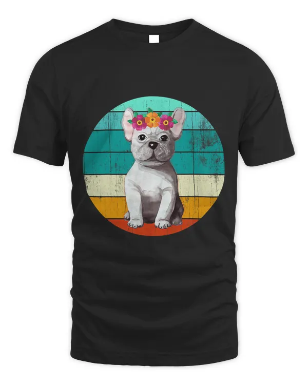 Floral French Bulldog In Retro Sunset Frenchie Vintage Sun