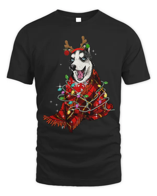 Funny Husky Reindeer Antlers Lights Christmas Pajama Xmas