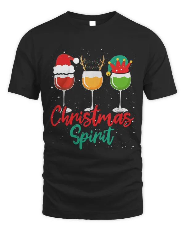 Christmas Spirits Funny Glasses Of Wine Santa Hat Reindeer
