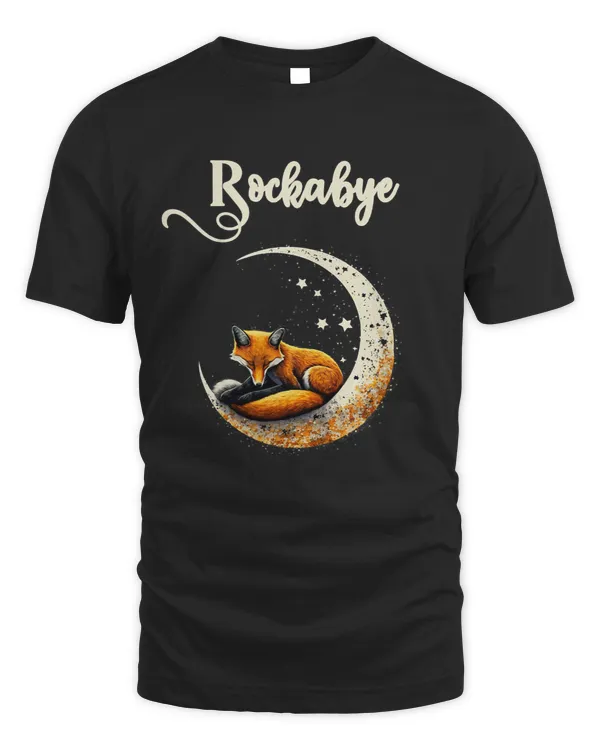 Fox asleep in crescent moon rockabye sweet foxy stars night