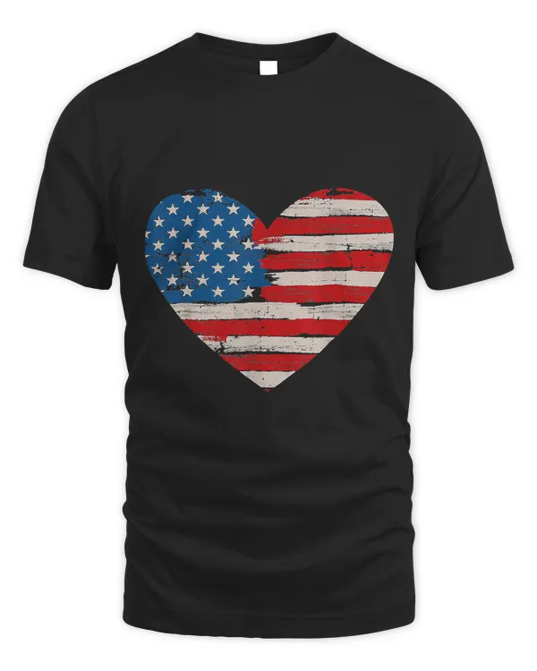 Happy 4th Of July Vintage Heart USA American Flag Patriotic