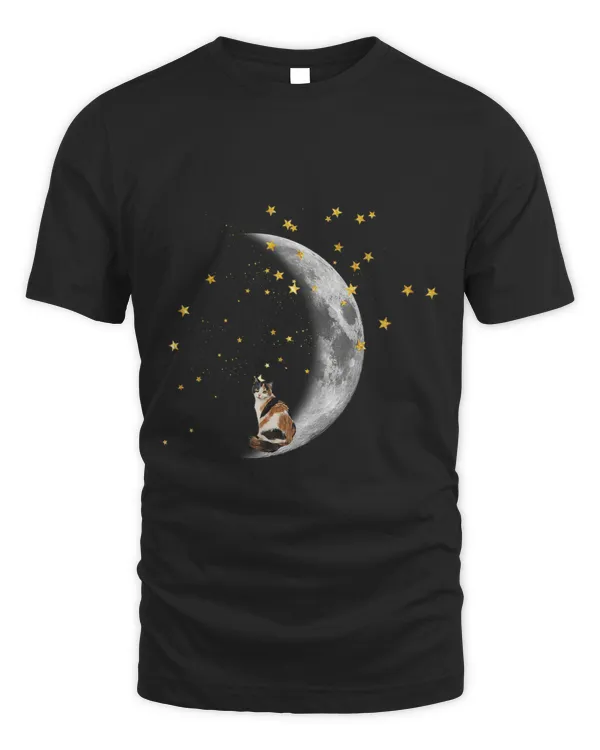 Calico Cat sitting on Moon Design