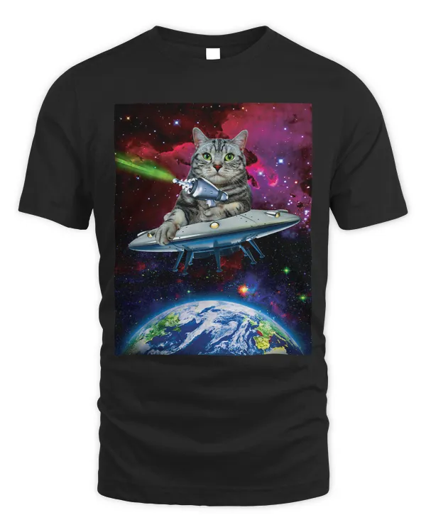 Funny Space Cat UFO Alien In Outerspace