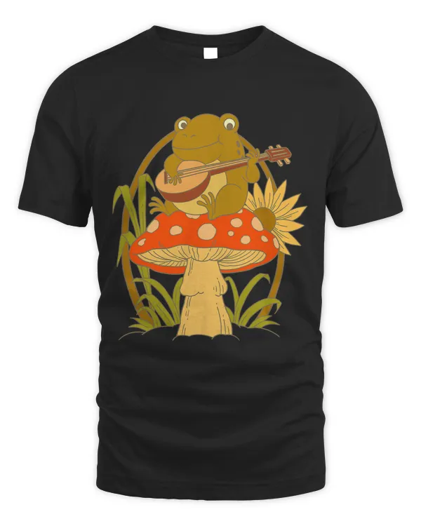 Cottagecore Aesthetic Toad On Mushroom Playing Banjo