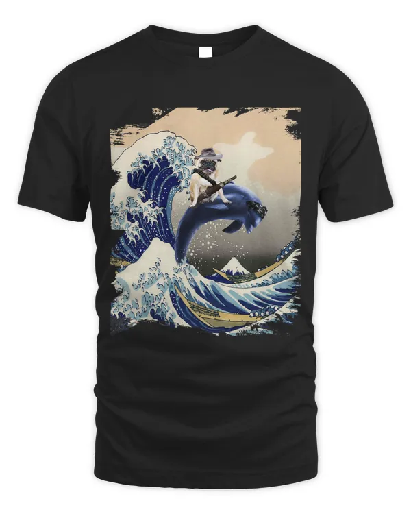 Great Wave Pug Riding Dolphin
