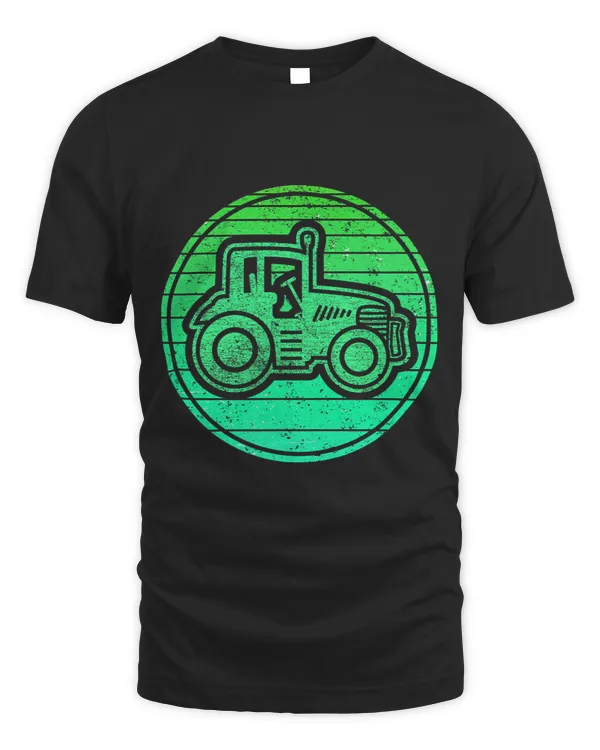 Green retro circle with tractor for farmers and farmers