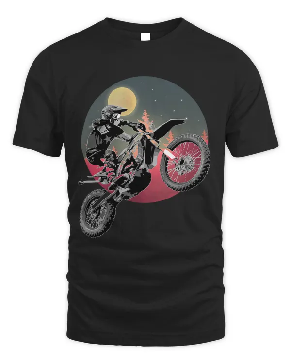 Grey Dirt Bike Rider Motorbike Racer Retro sunset moon trees