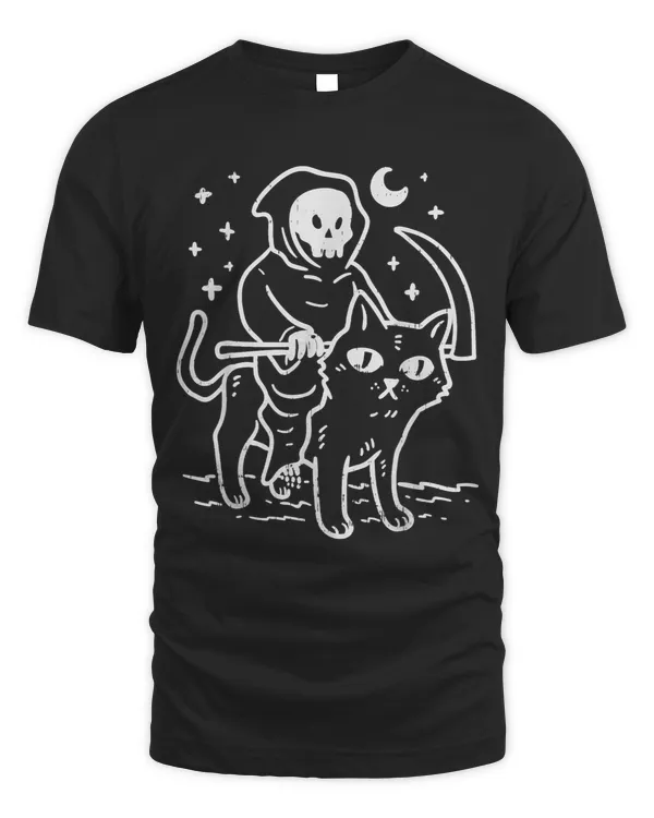 Grim Reaper Riding Cat Moon Funny Death Halloween Costume